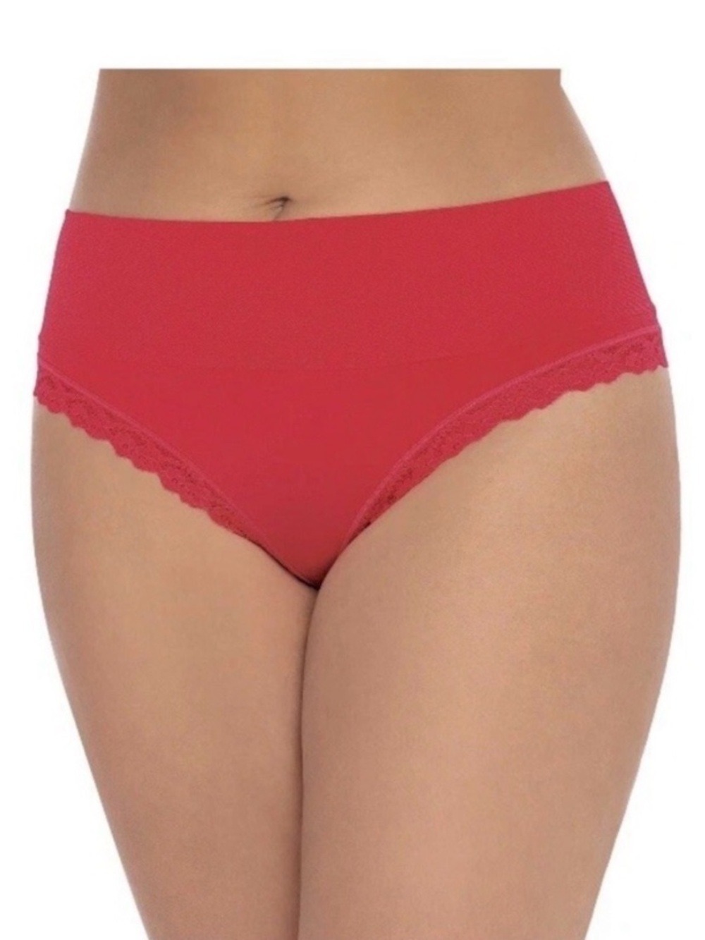 Secret Treasures High-waist wide band thong in bold red. Plus size XXXL